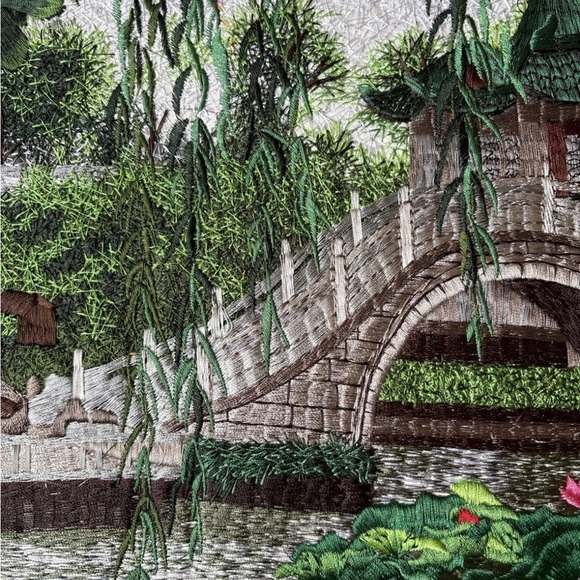 Japanese /Chinese Garden Embroidery Artwork – Elegant Handcrafted Needlework - Picture 3 of 6